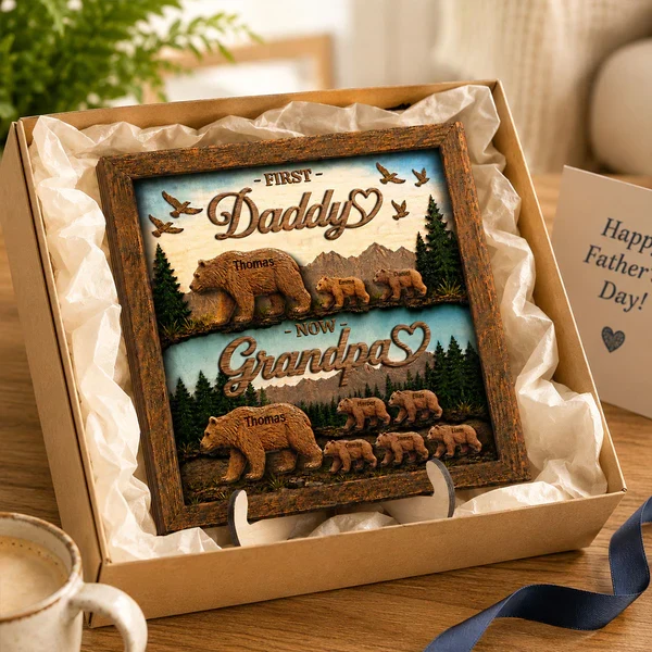 Personalized 2-Layer Wooden Plaque with Bear Family Scene, Unique Gift for Grandpa - Image 7