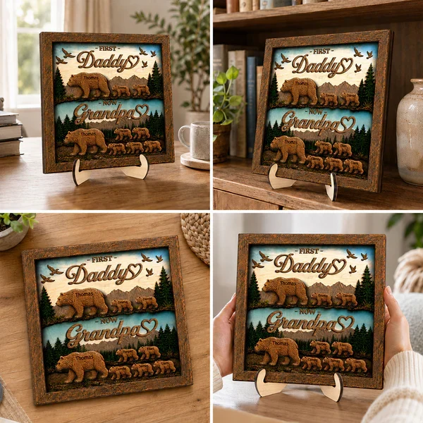Personalized 2-Layer Wooden Plaque with Bear Family Scene, Unique Gift for Grandpa - Image 8