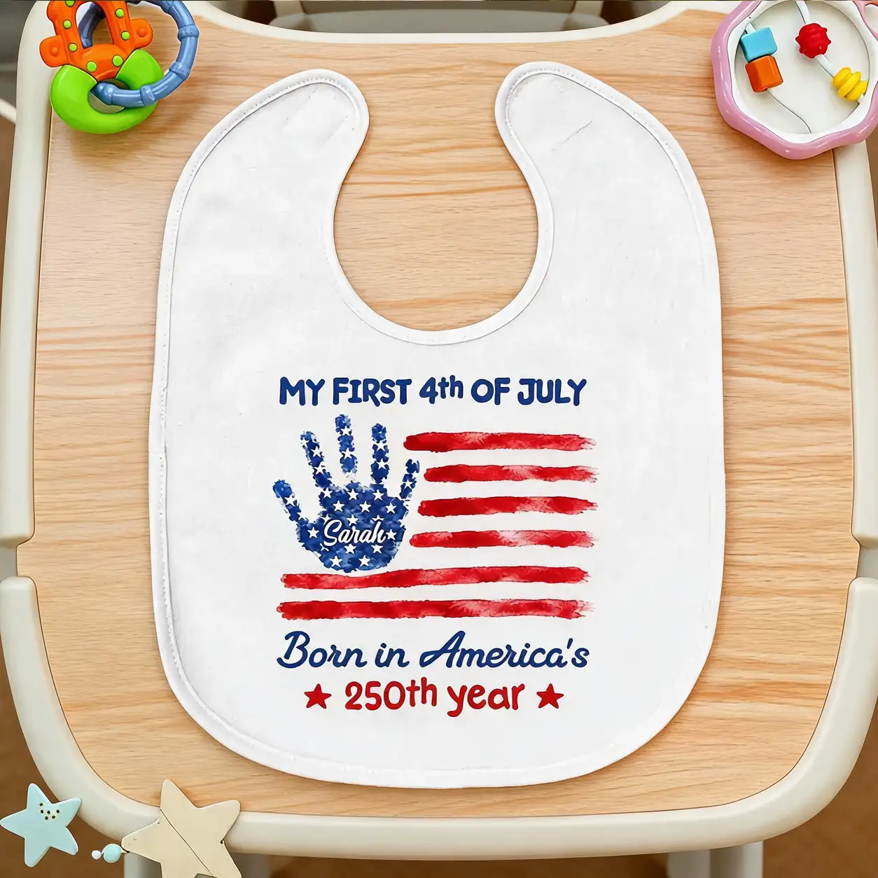 My First 4th of July Cotton Baby Bib, Custom Red White Blue Keepsake, Creative Gift For Baby