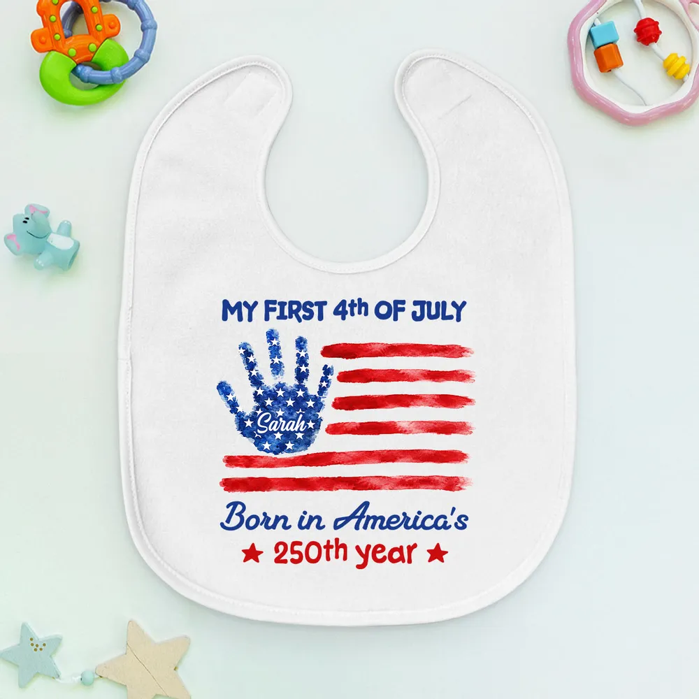 My First 4th of July Cotton Baby Bib, Custom Red White Blue Keepsake, Creative Gift For Baby - Image 2