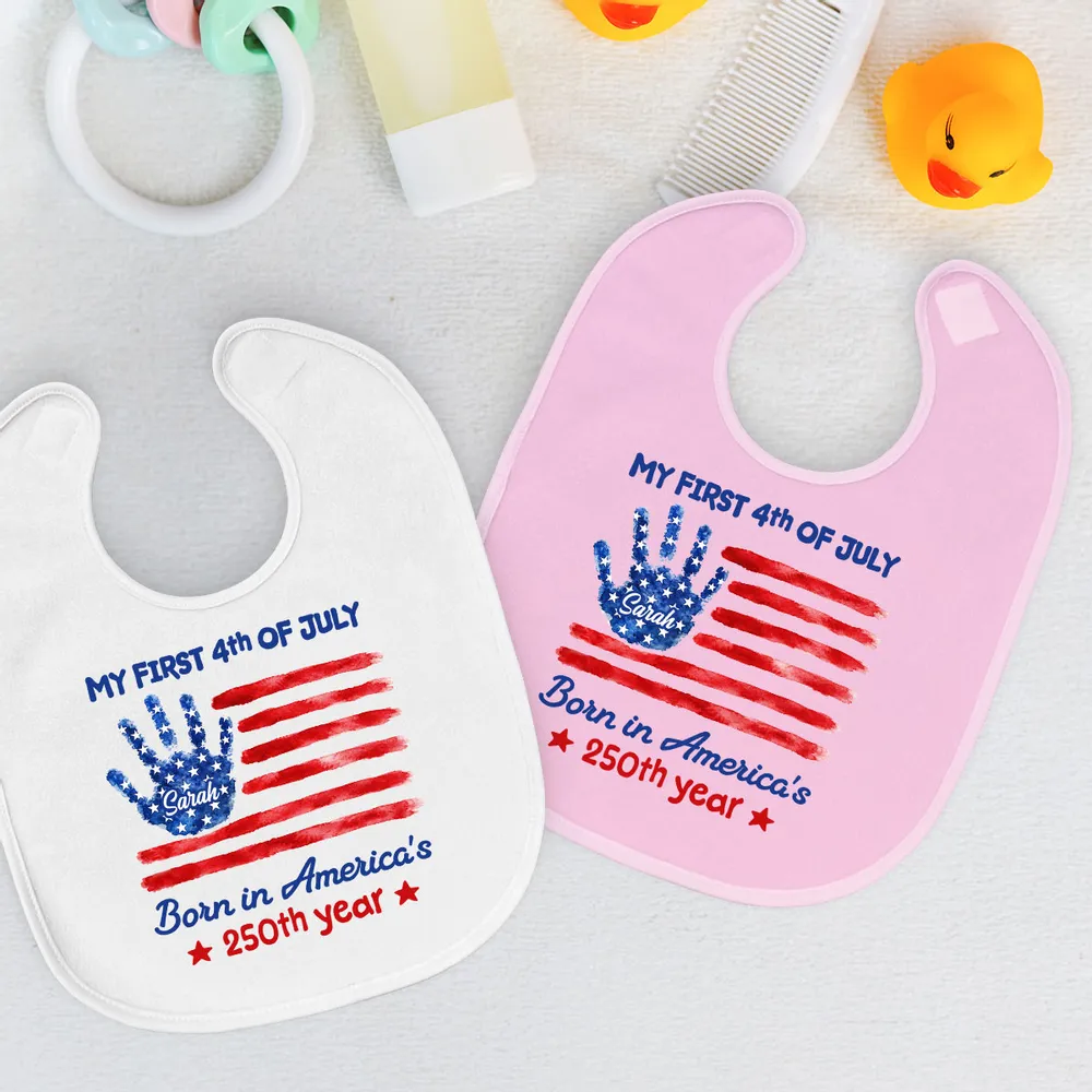 My First 4th of July Cotton Baby Bib, Custom Red White Blue Keepsake, Creative Gift For Baby - Image 3