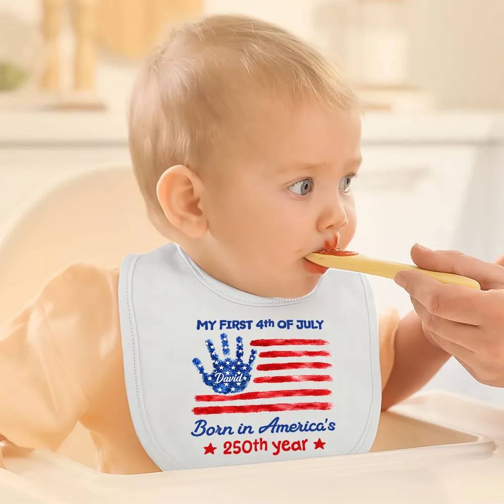 My First 4th of July Cotton Baby Bib, Custom Red White Blue Keepsake, Creative Gift For Baby - Image 4