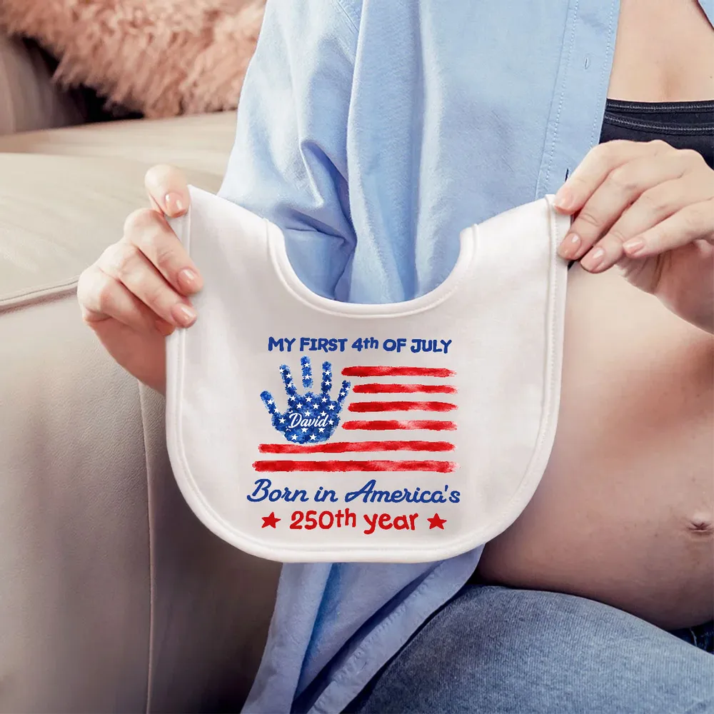 My First 4th of July Cotton Baby Bib, Custom Red White Blue Keepsake, Creative Gift For Baby - Image 5