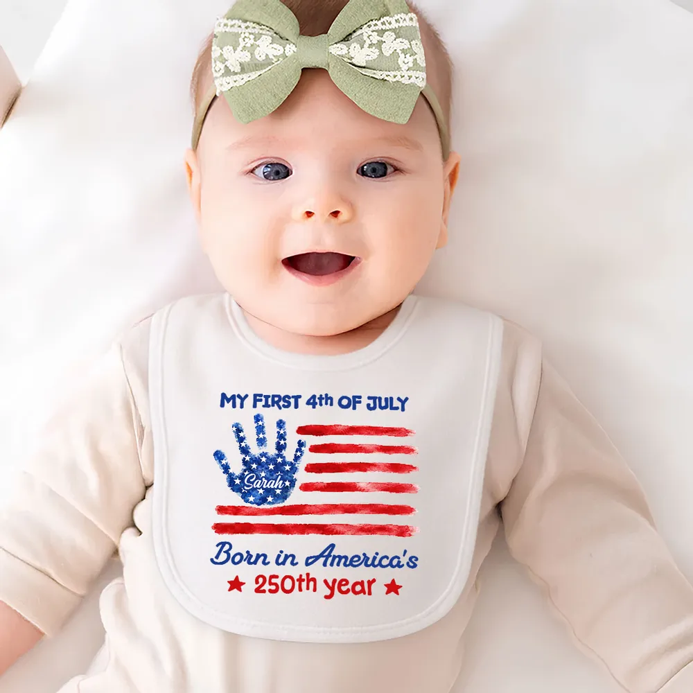 My First 4th of July Cotton Baby Bib, Custom Red White Blue Keepsake, Creative Gift For Baby - Image 6