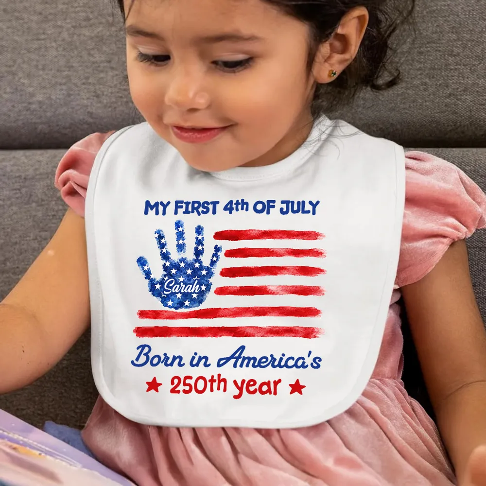 My First 4th of July Cotton Baby Bib, Custom Red White Blue Keepsake, Creative Gift For Baby - Image 7