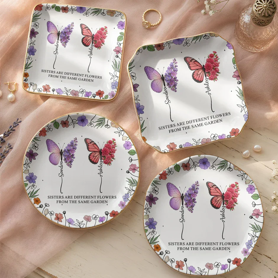Personalized Jewelry Dish with Butterflies & Flowers, Unique Creative Gift for Sister - Image 3