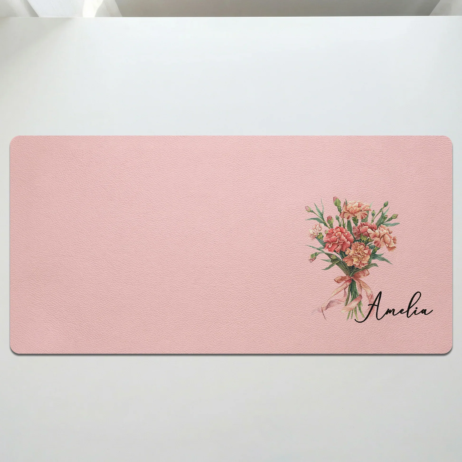 Personalized Birth Flower Leather Desk Mat, Purple Daisy Workspace Decor, Unique Gift for Her - Image 2