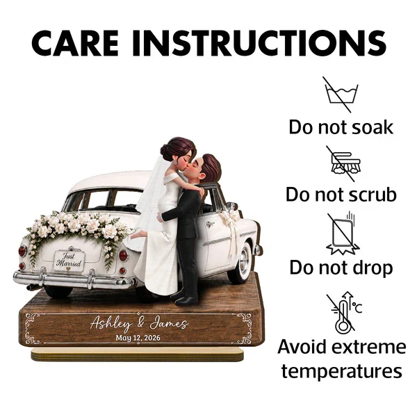Personalized 2-Layer Wooden Plaque, Kissing Bride & Groom by Vintage Car, Unique Wedding Gift - Image 5