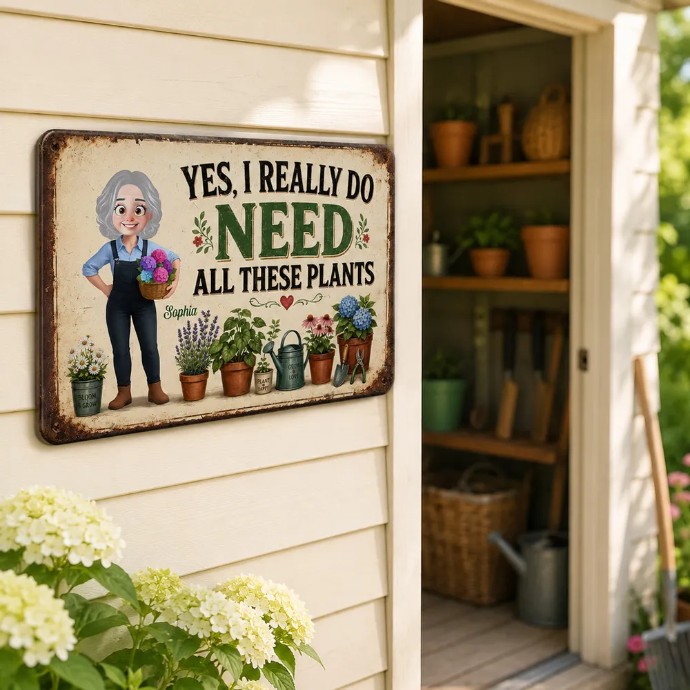 Personalized Rectangular Iron Sign, Gardening Girl with Plants, Unique Gift for Plant Lover - Image 2