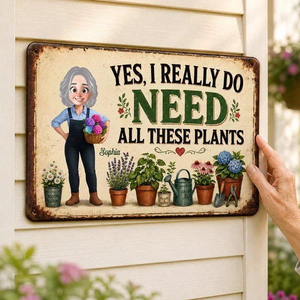 Personalized Rectangular Iron Sign, Gardening Girl with Plants, Unique Gift for Plant Lover - Image 4