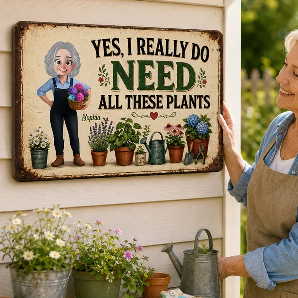 Personalized Rectangular Iron Sign, Gardening Girl with Plants, Unique Gift for Plant Lover - Image 5