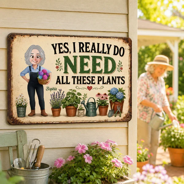 Personalized Rectangular Iron Sign, Gardening Girl with Plants, Unique Gift for Plant Lover - Image 6