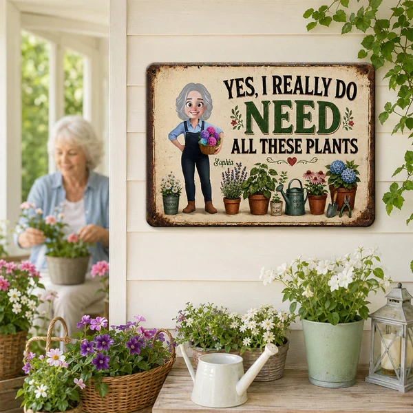 Personalized Rectangular Iron Sign, Gardening Girl with Plants, Unique Gift for Plant Lover - Image 7