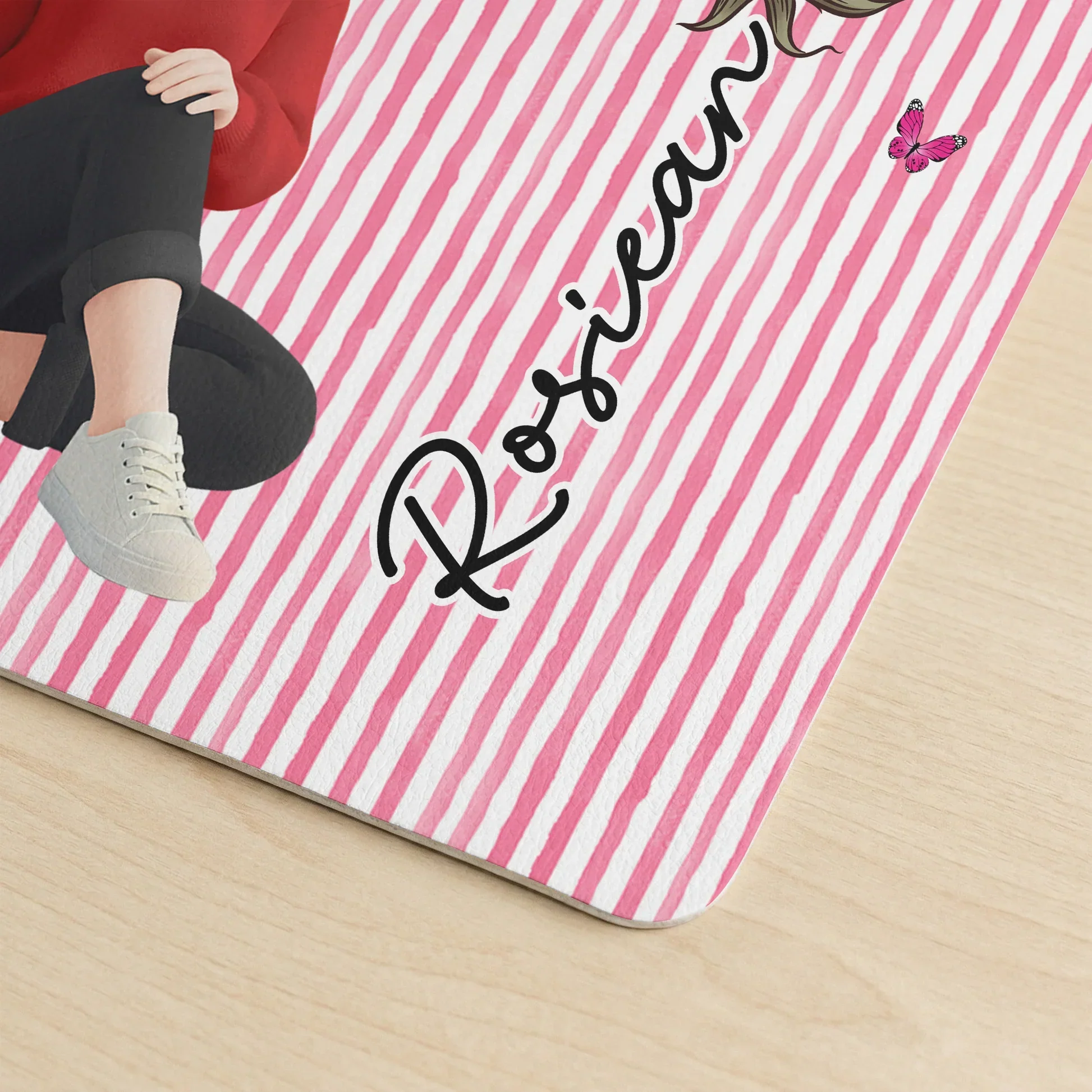 Personalized Leather Desk Mat, Cute Character & Birth Flower Design, Unique Gift for Her Workspace - Image 8