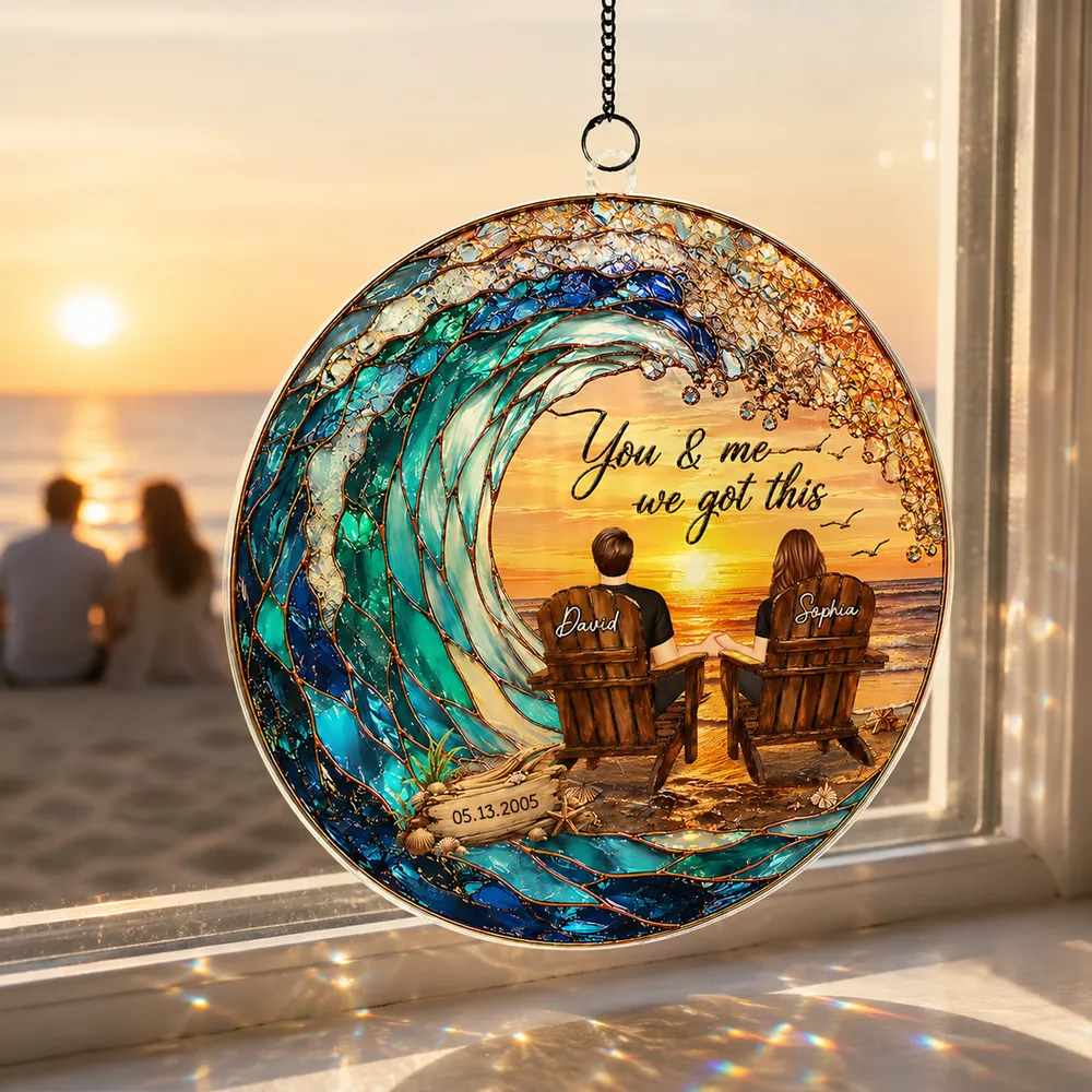 Custom Acrylic Suncatcher Ornament with You & Me Beach Art, Creative Gift for a Couple, Warm Window Glow - Image 2