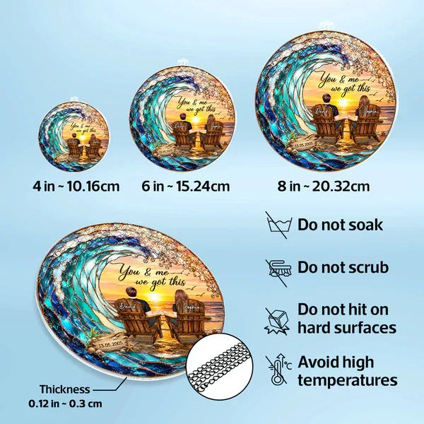 Custom Acrylic Suncatcher Ornament with You & Me Beach Art, Creative Gift for a Couple, Warm Window Glow - Image 4