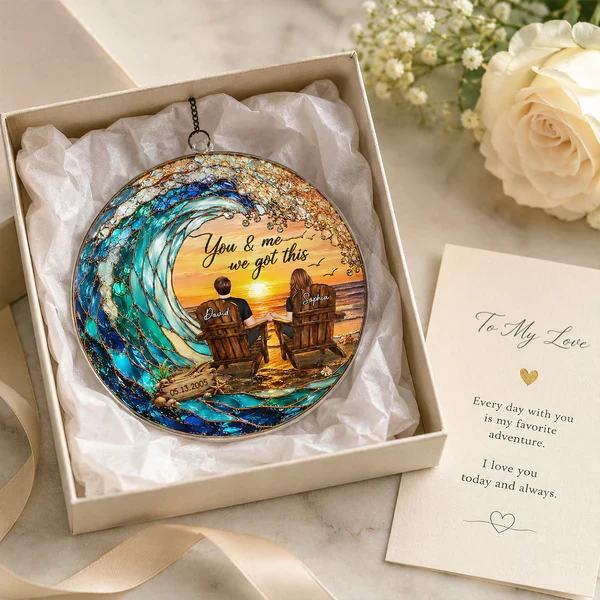 Custom Acrylic Suncatcher Ornament with You & Me Beach Art, Creative Gift for a Couple, Warm Window Glow - Image 5