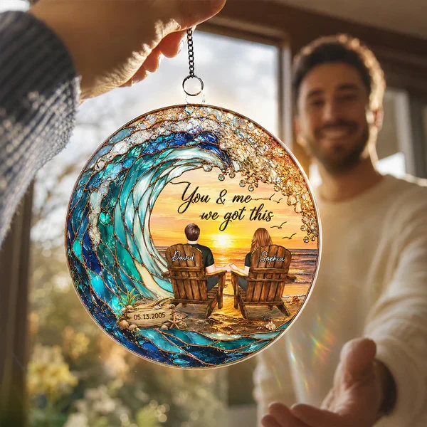 Custom Acrylic Suncatcher Ornament with You & Me Beach Art, Creative Gift for a Couple, Warm Window Glow - Image 6