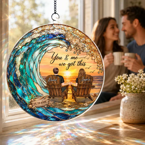 Custom Acrylic Suncatcher Ornament with You & Me Beach Art, Creative Gift for a Couple, Warm Window Glow - Image 7