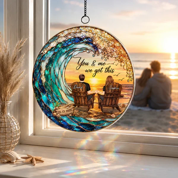 Custom Acrylic Suncatcher Ornament with You & Me Beach Art, Creative Gift for a Couple, Warm Window Glow - Image 8