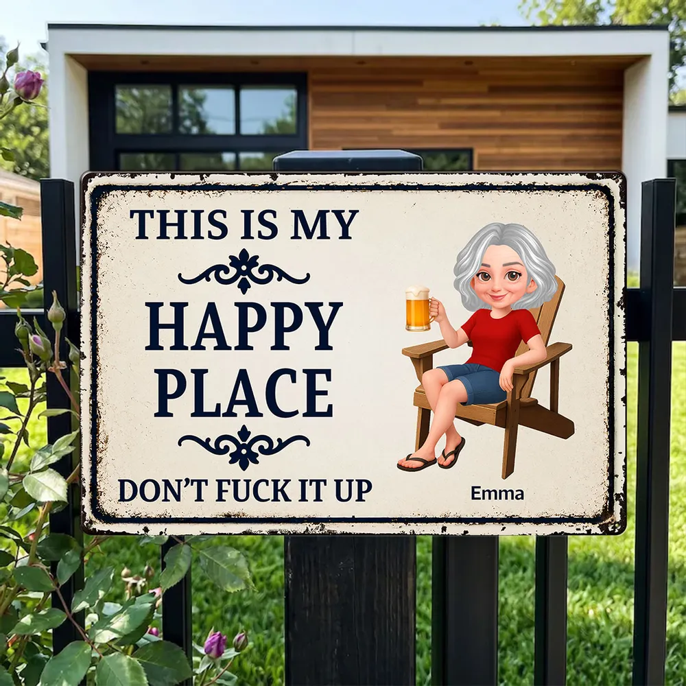 Personalized Rectangular Iron Sign, Happy Place Patio Decor, Unique Creative Gift for Her - Image 2