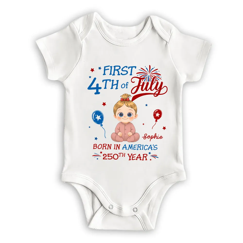 Personalized Short Sleeve Baby Onesie with Fireworks, First 4th of July Unique Gift for New Parents - Image 2