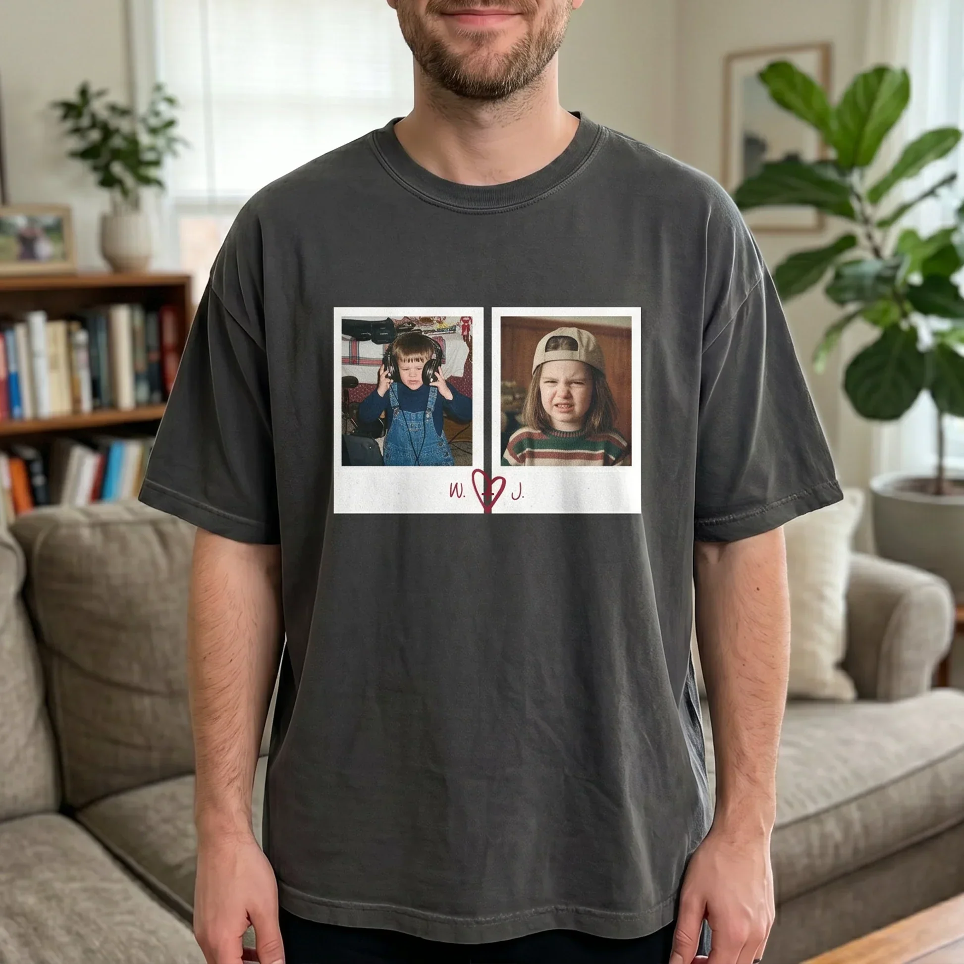 Classic Tee With Childhood Photo Print, Cozy Couple Matching Look, Unique Creative Gift For Him & Her - Image 2