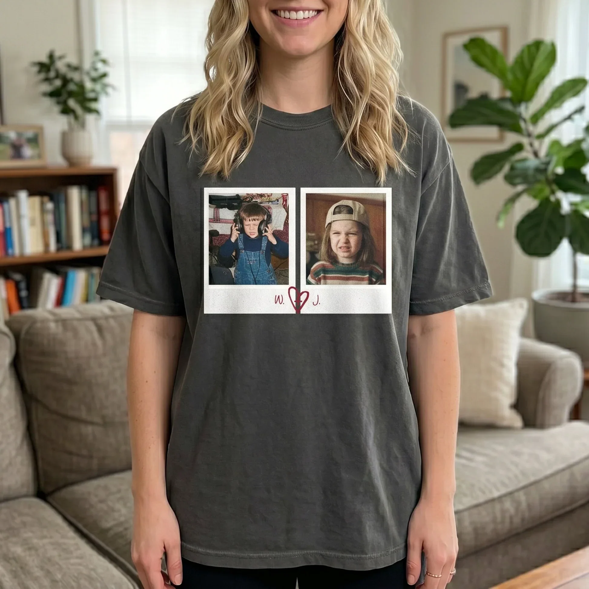 Classic Tee With Childhood Photo Print, Cozy Couple Matching Look, Unique Creative Gift For Him & Her - Image 3