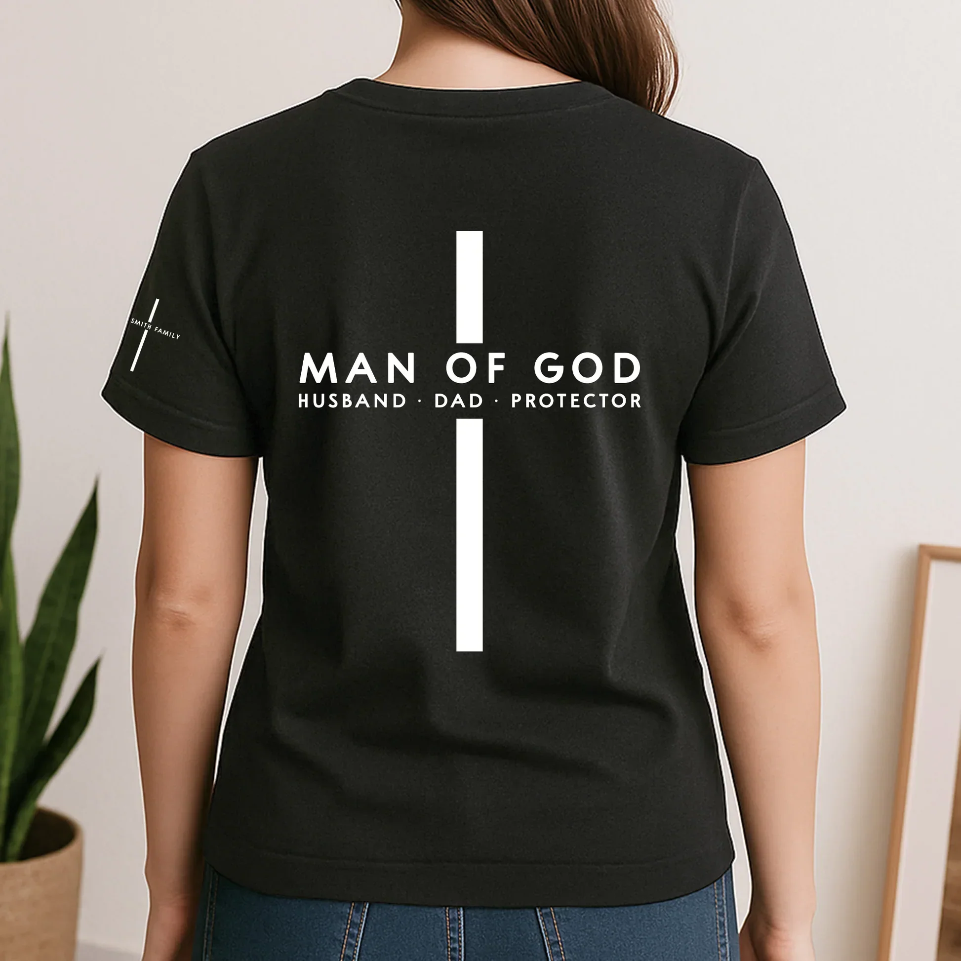 Personalized Dual Print Classic Tee, Man Of God Back View, Creative Gift For Husband & Dad - Image 5