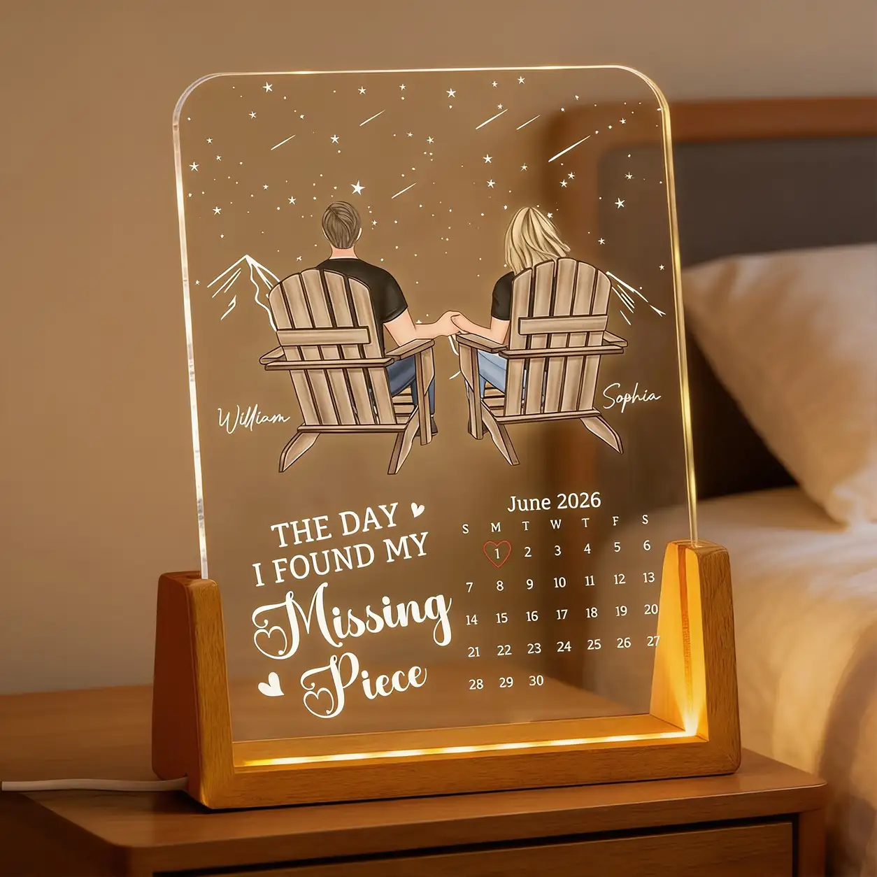 LED Light Frame with Warm Glow, Custom Missing Piece Couple Art, Creative Gift for Bedside Decor