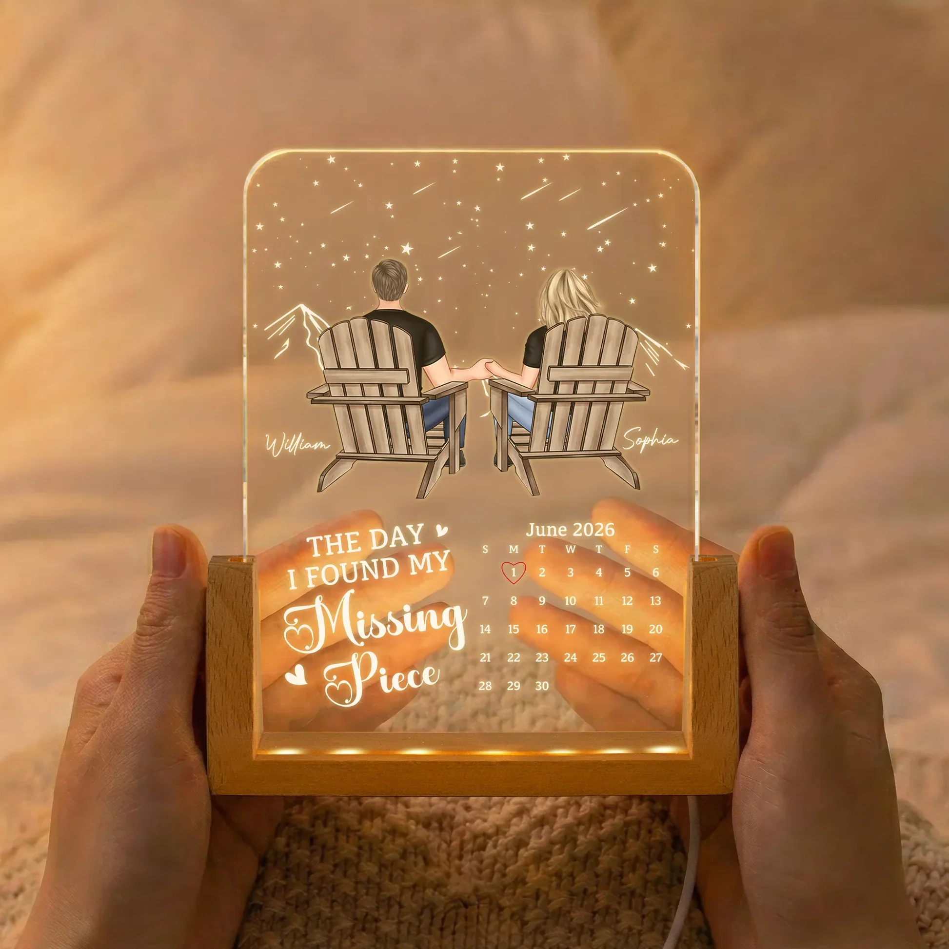 LED Light Frame with Warm Glow, Custom Missing Piece Couple Art, Creative Gift for Bedside Decor - Image 2