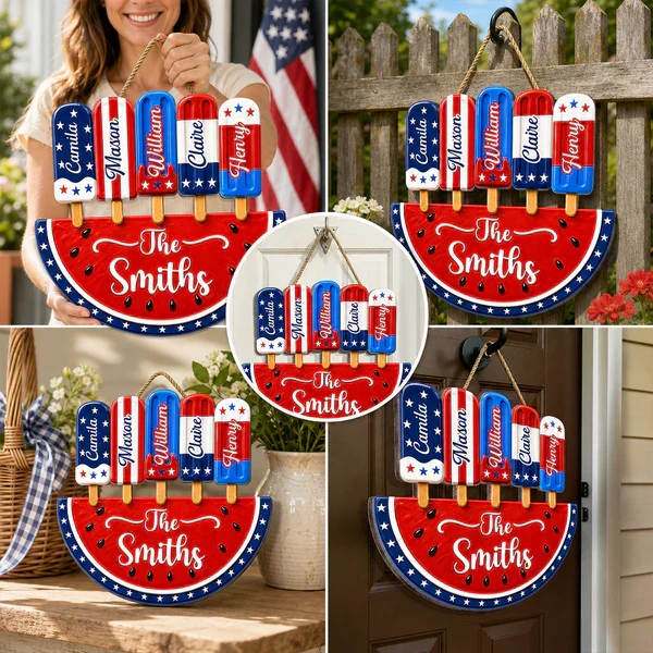 Personalized Patriotic Watermelon Wooden Sign with Popsicle Art, Creative Gift for Family Summer Decor - Image 7