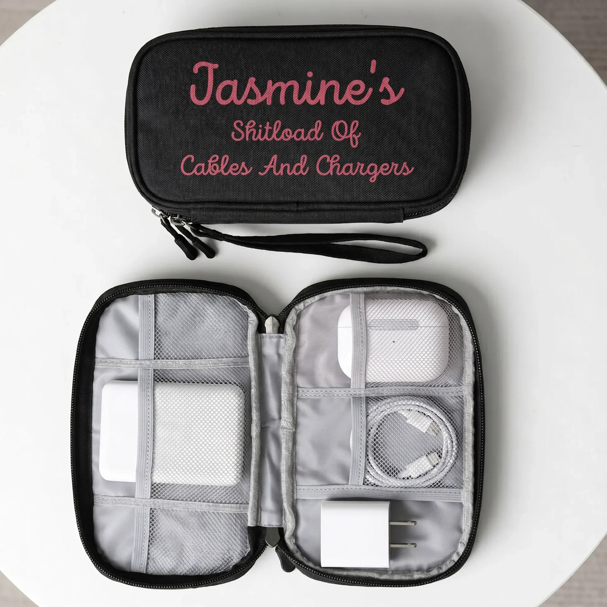 Personalized Oxford Cable Organizer, Funny Desk Charger Bag, Unique Gift for Tech Lover - Image 2