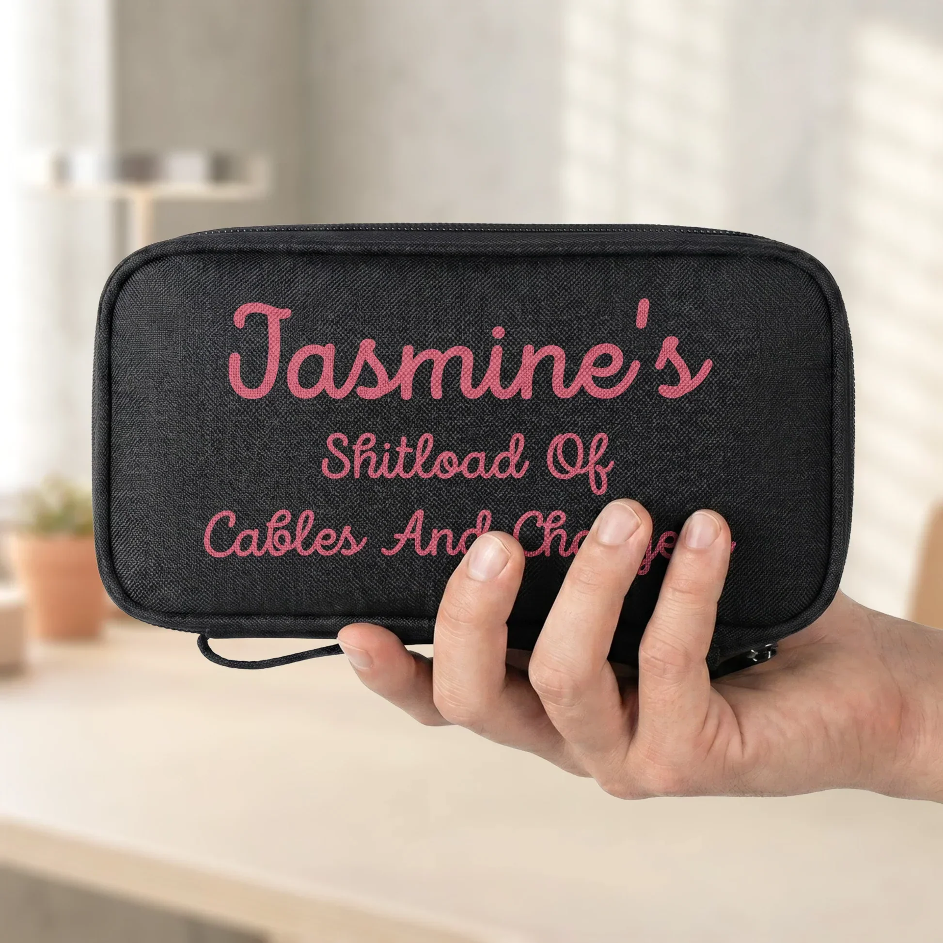 Personalized Oxford Cable Organizer, Funny Desk Charger Bag, Unique Gift for Tech Lover - Image 6