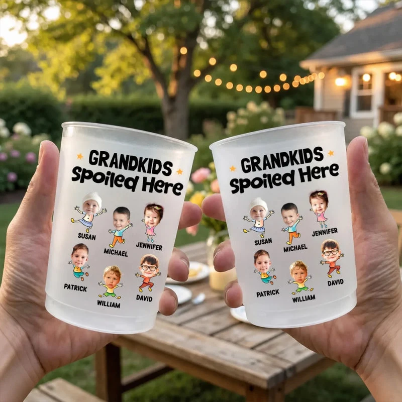 Personalized Frosted Plastic Cup, Grandkids Spoiled Here, Backyard BBQ, Unique Gift for Grandparents - Image 2
