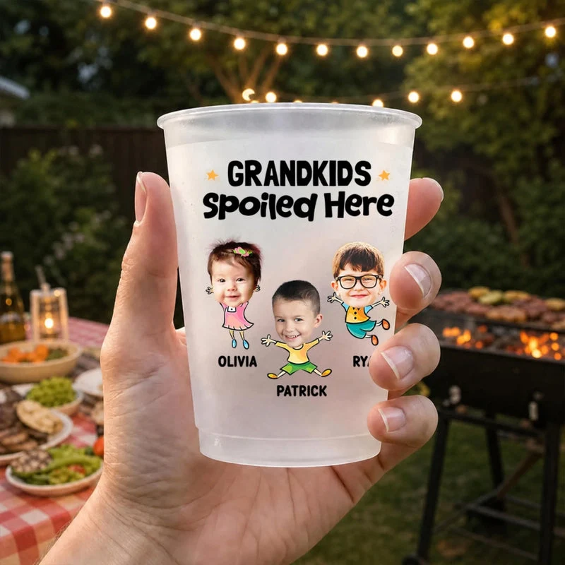 Personalized Frosted Plastic Cup, Grandkids Spoiled Here, Backyard BBQ, Unique Gift for Grandparents - Image 5