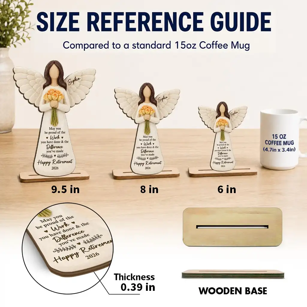 Personalized Wooden Plaque with Angel & Bouquet, Unique Retirement Gift for Retiree Keepsake - Image 4
