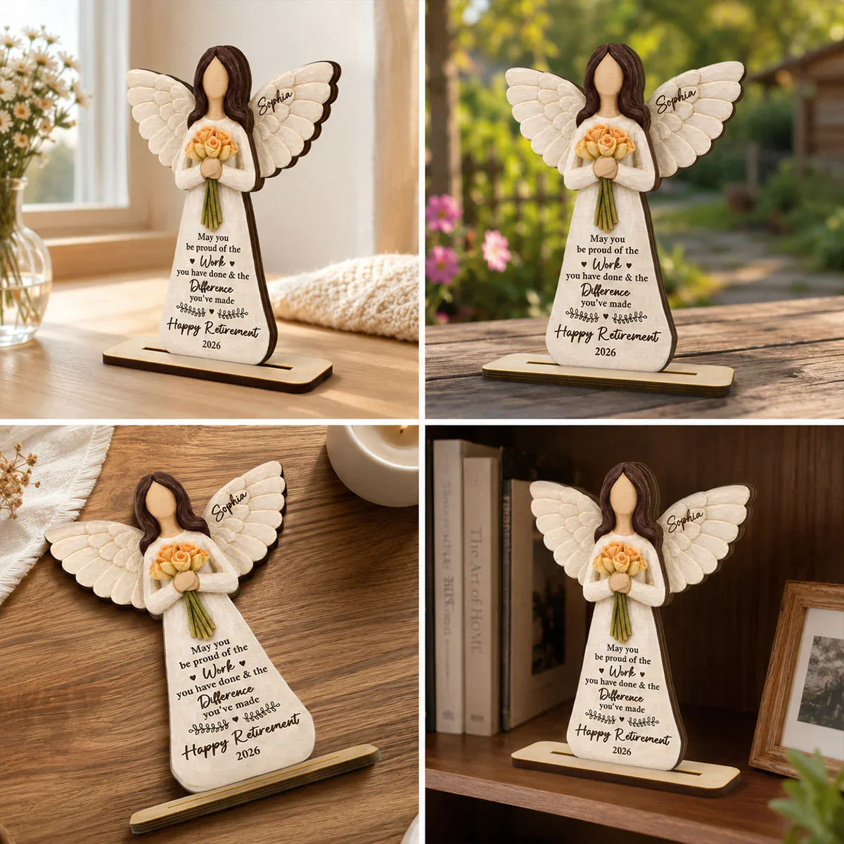 Personalized Wooden Plaque with Angel & Bouquet, Unique Retirement Gift for Retiree Keepsake - Image 8