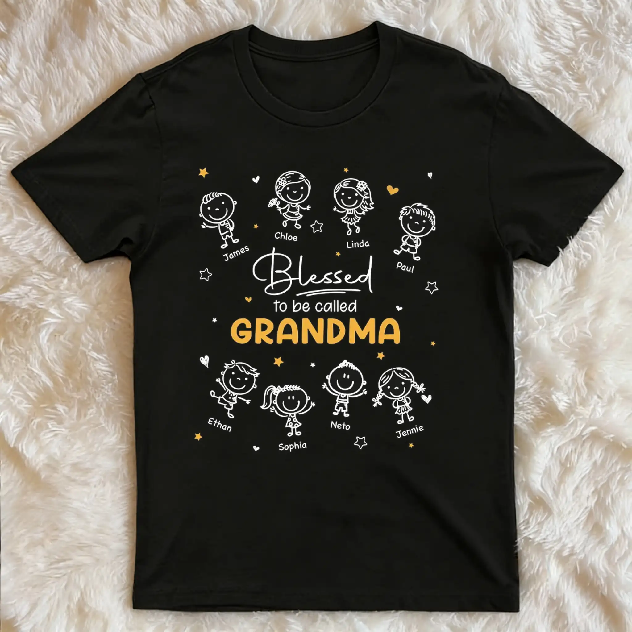 Personalized Grandma Classic Tee with Doodle Grandkids, Unique Gift for Nana, Blessed Family Shirt