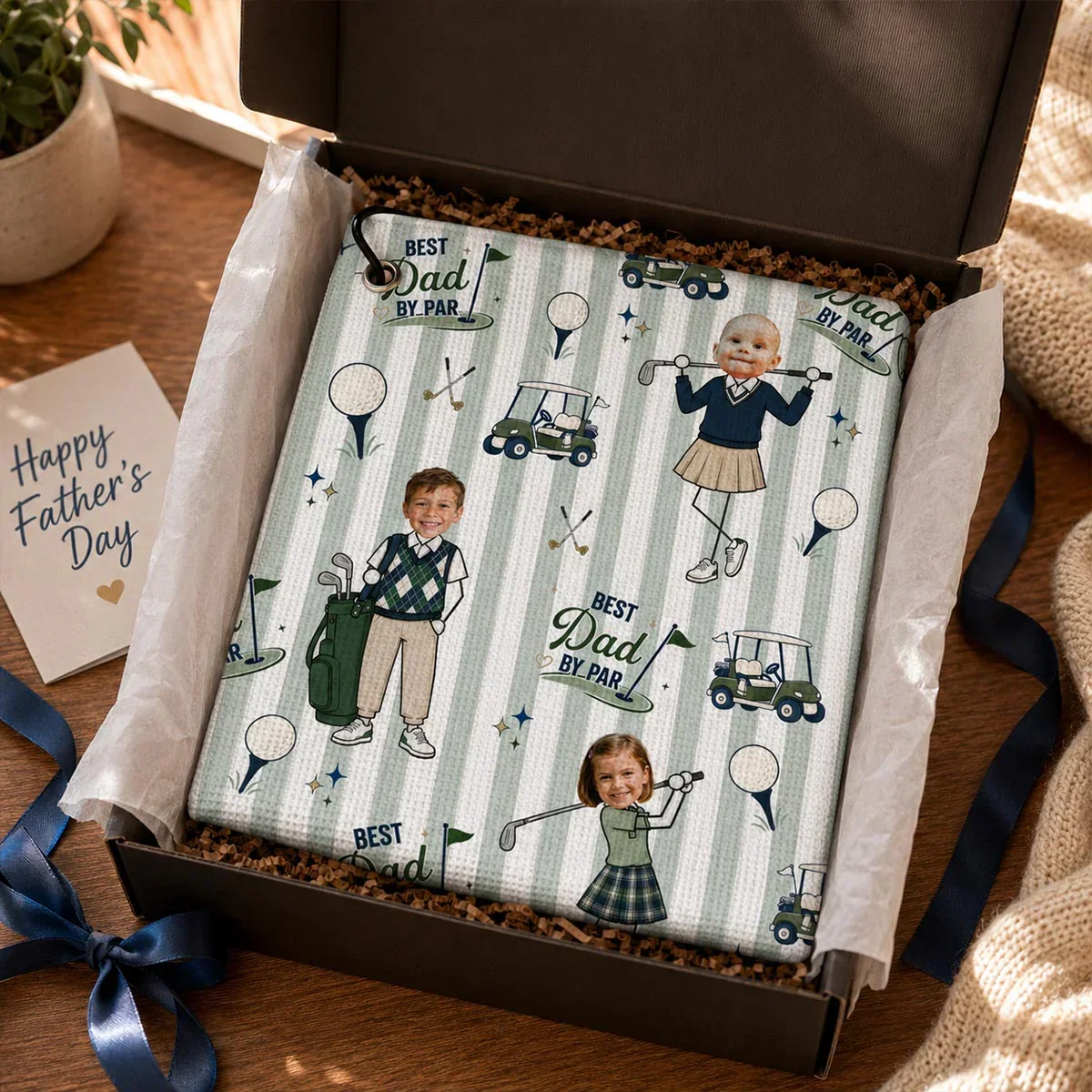 Custom Waffle Weave Golf Towel with Family Golf Art, Creative Gift for Dad's Golf Bag - Image 2