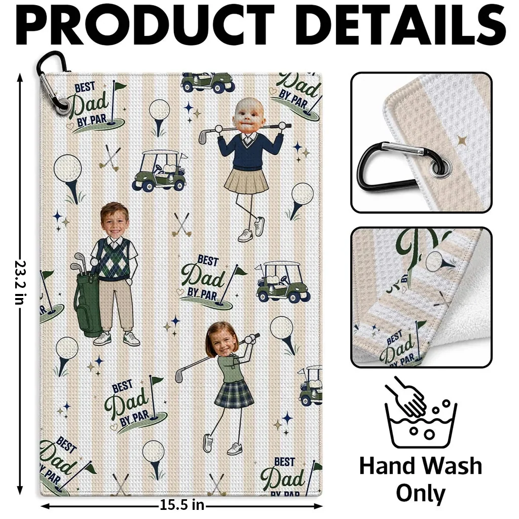 Custom Waffle Weave Golf Towel with Family Golf Art, Creative Gift for Dad's Golf Bag - Image 4