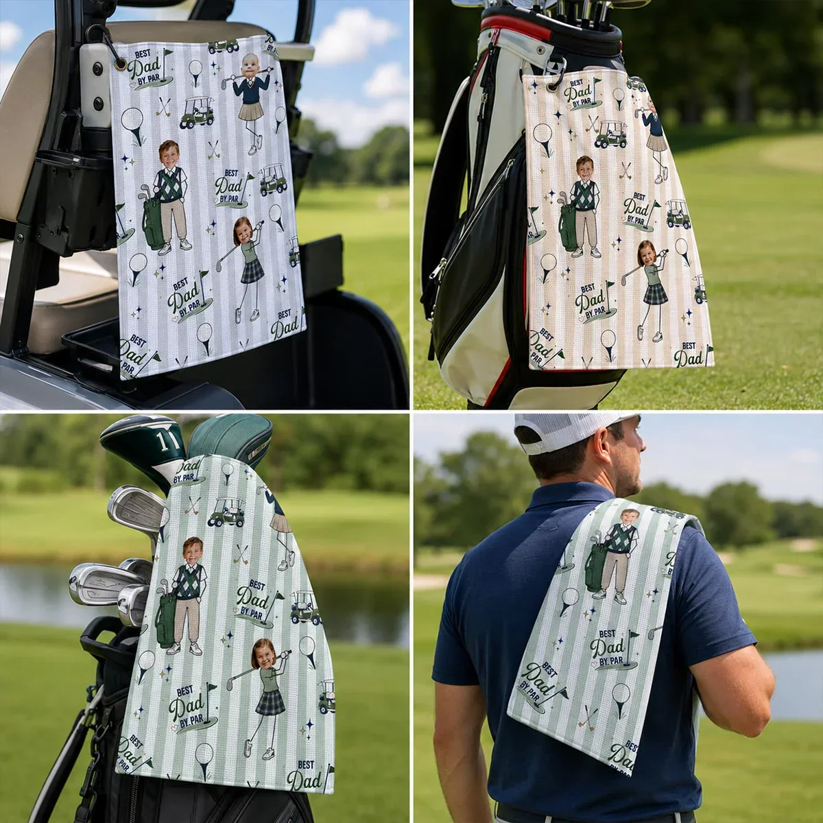 Custom Waffle Weave Golf Towel with Family Golf Art, Creative Gift for Dad's Golf Bag - Image 6
