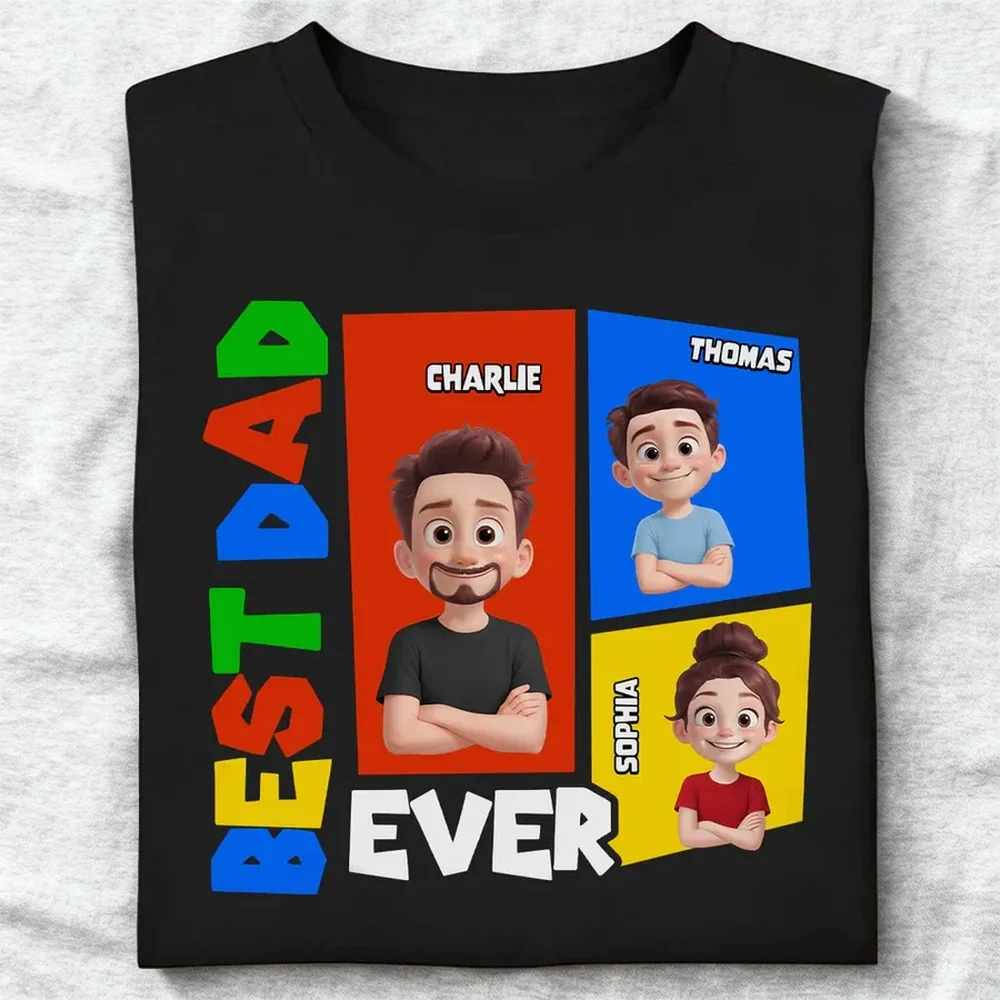 Personalized Dad Arcade Classic Tee, Colorful Cartoon Portraits, Unique Creative Gift for Dad