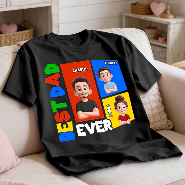 Personalized Dad Arcade Classic Tee, Colorful Cartoon Portraits, Unique Creative Gift for Dad - Image 3