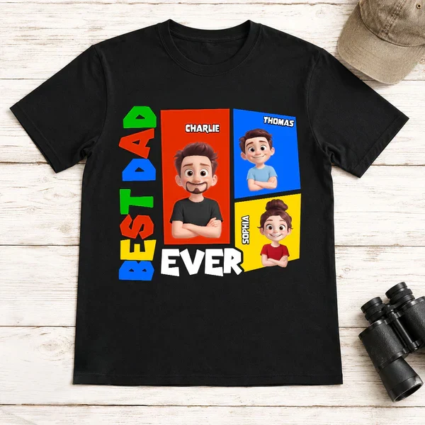 Personalized Dad Arcade Classic Tee, Colorful Cartoon Portraits, Unique Creative Gift for Dad - Image 4