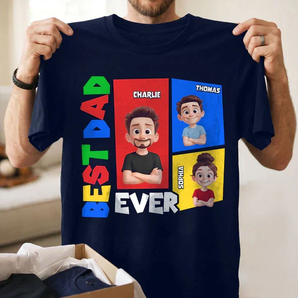 Personalized Dad Arcade Classic Tee, Colorful Cartoon Portraits, Unique Creative Gift for Dad - Image 5