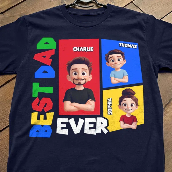 Personalized Dad Arcade Classic Tee, Colorful Cartoon Portraits, Unique Creative Gift for Dad - Image 6