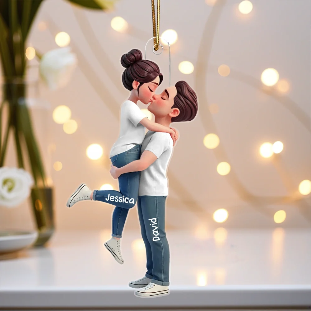 Personalized Acrylic Car Hanger with Kissing Couple, Unique Gift for Couples, Sunset Drive Decor - Image 2