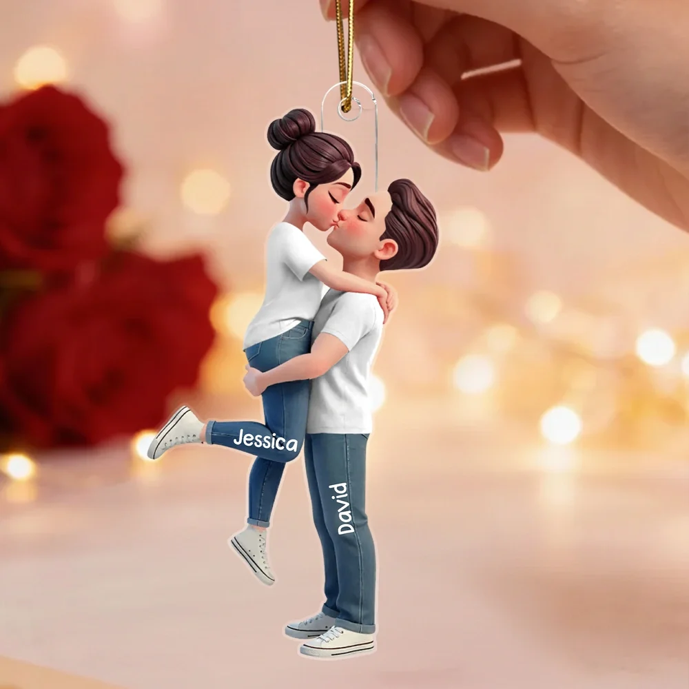 Personalized Acrylic Car Hanger with Kissing Couple, Unique Gift for Couples, Sunset Drive Decor - Image 4
