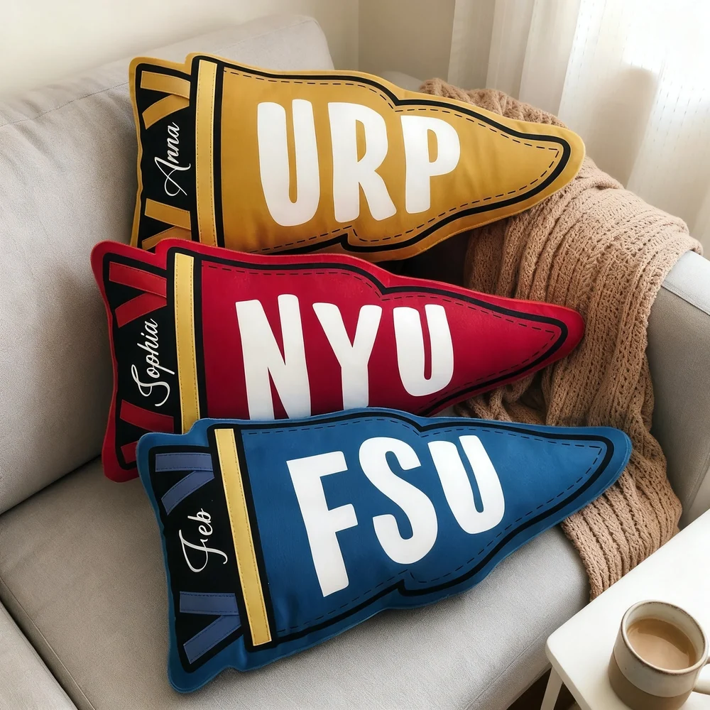 Personalized School Pennant Shaped Pillow, Bold Dorm Decor, Unique Creative Gift for Students
